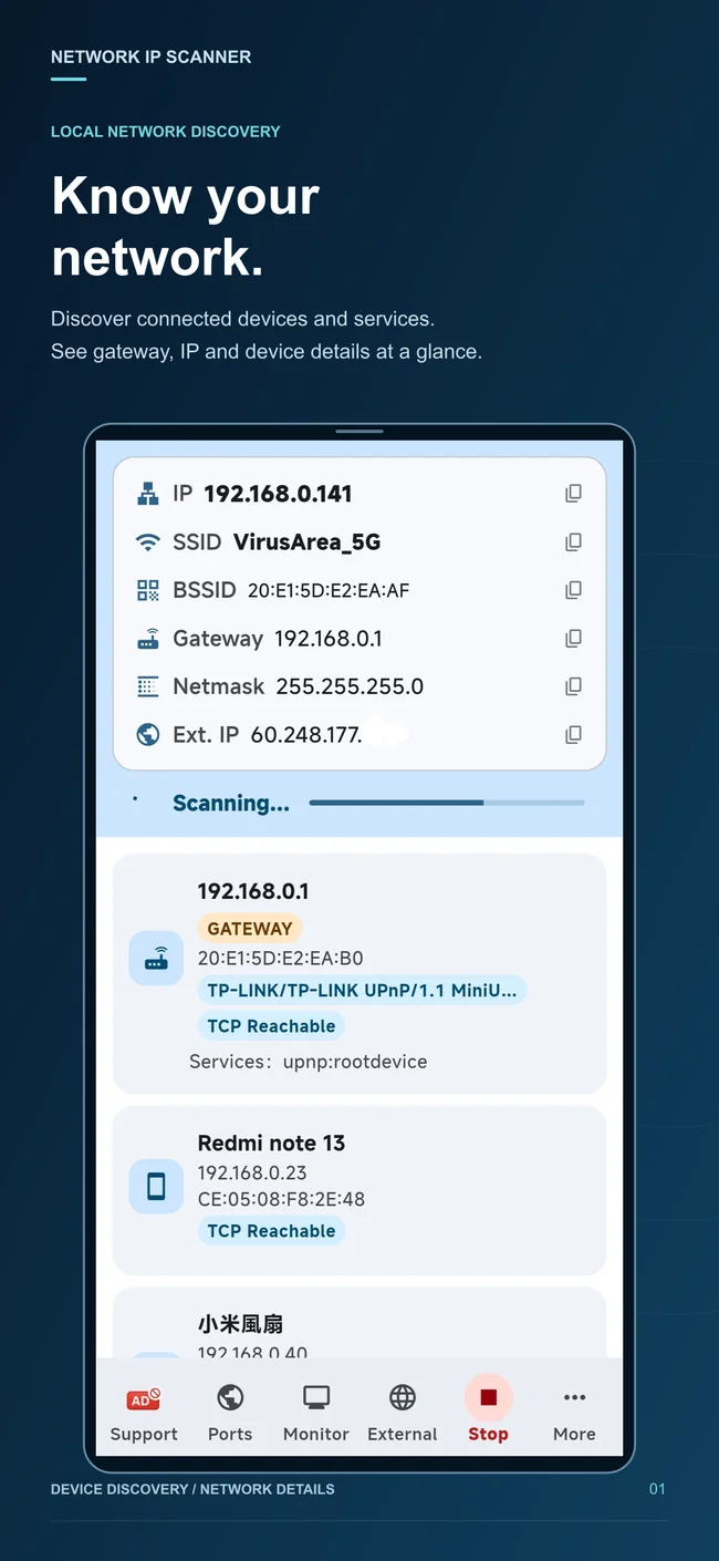 Network IP Scanner 的區域網路探索與裝置清單