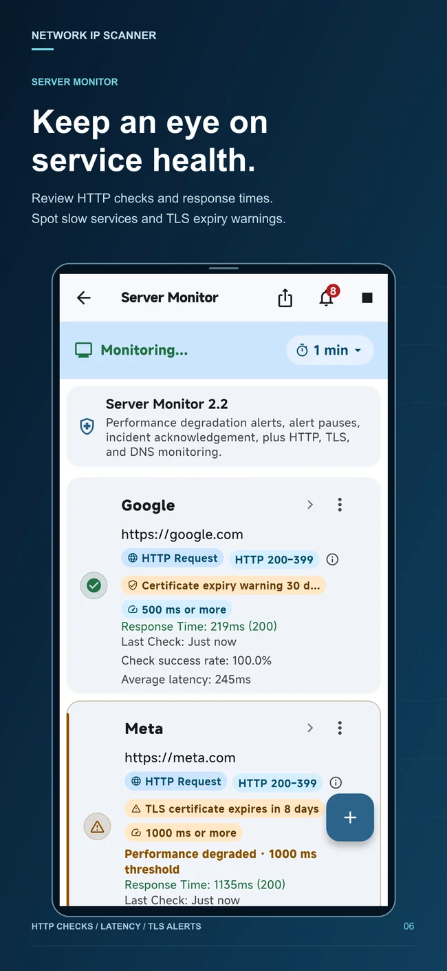 Network IP Scanner 的 HTTP 與 TLS 服務監控